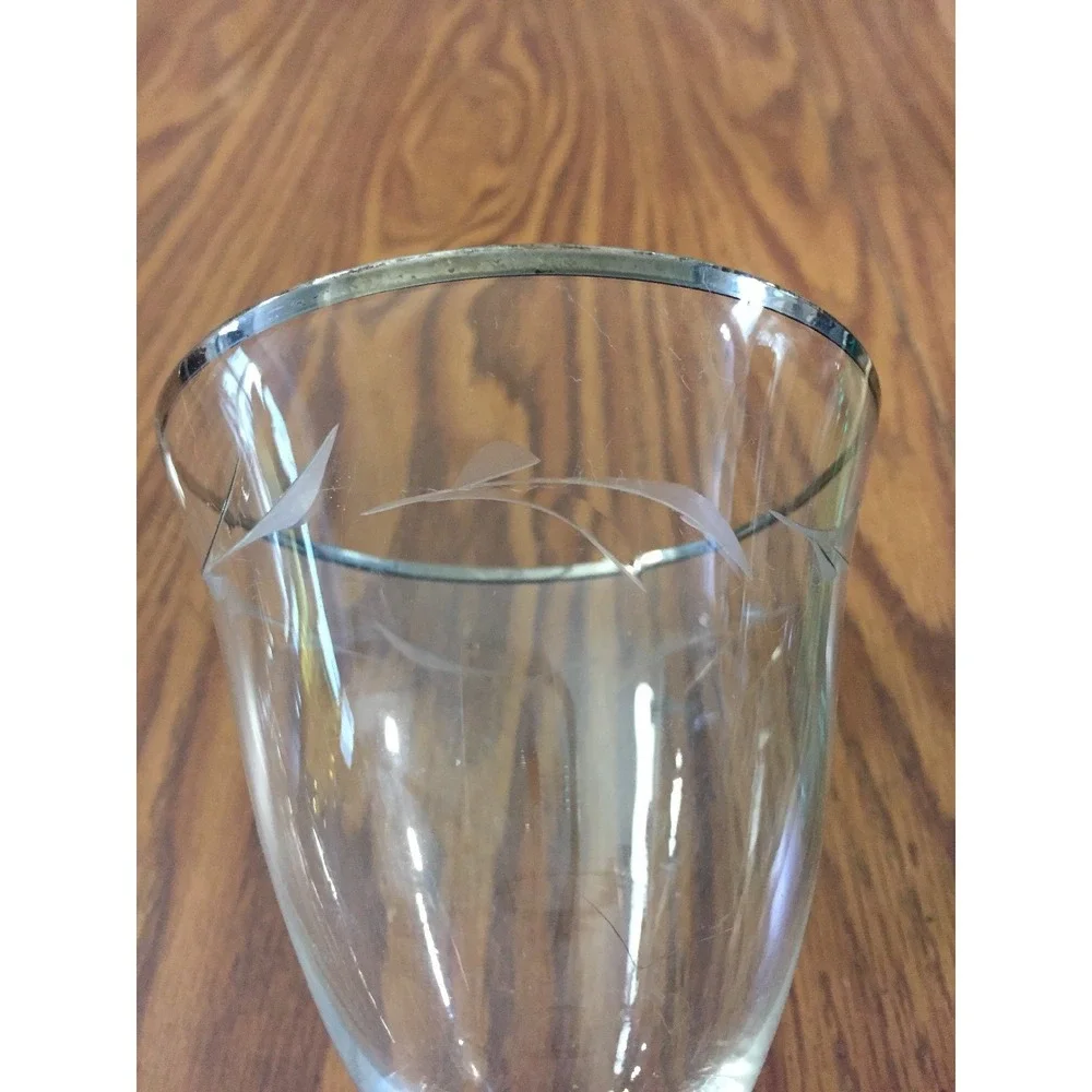 Vintage MCM Etched Wine Glasses Silver Rim Floral Stemware 3 Lot Barware Elegant